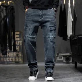 Men's Denim Leisure Hip-Hop Style Mid Waist Full-Length Loose Fit Jeans