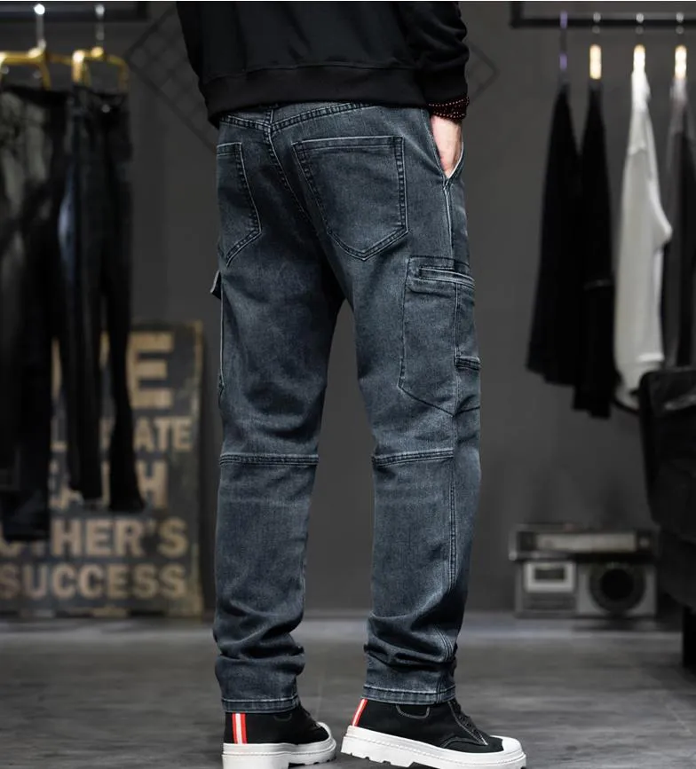 Men's Denim Leisure Hip-Hop Style Mid Waist Full-Length Loose Fit Jeans