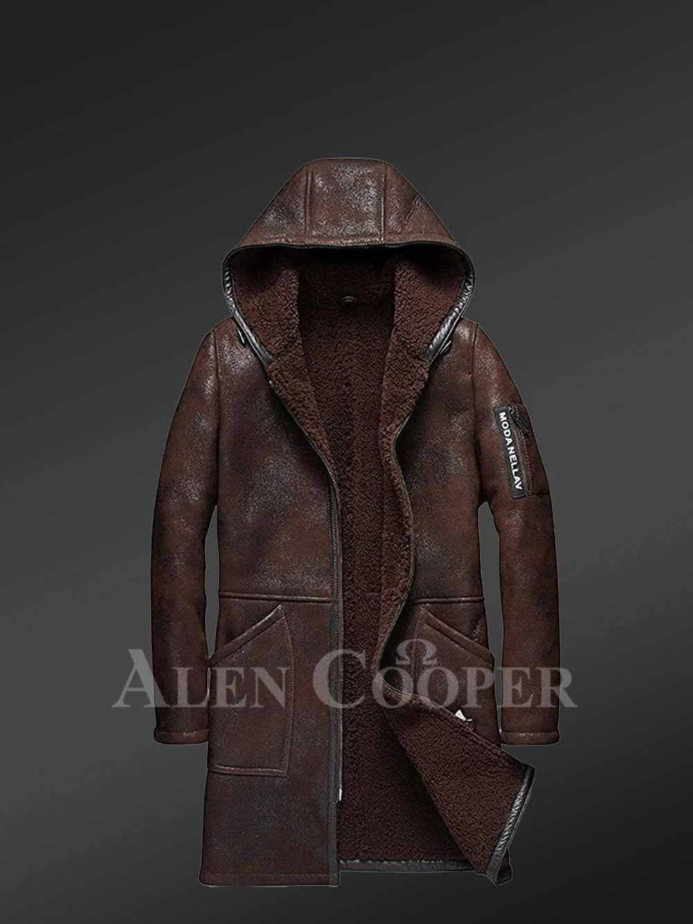 Mens Long Brown Shearling Coat