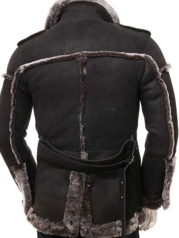 Mens Shearling Black Leather Coat