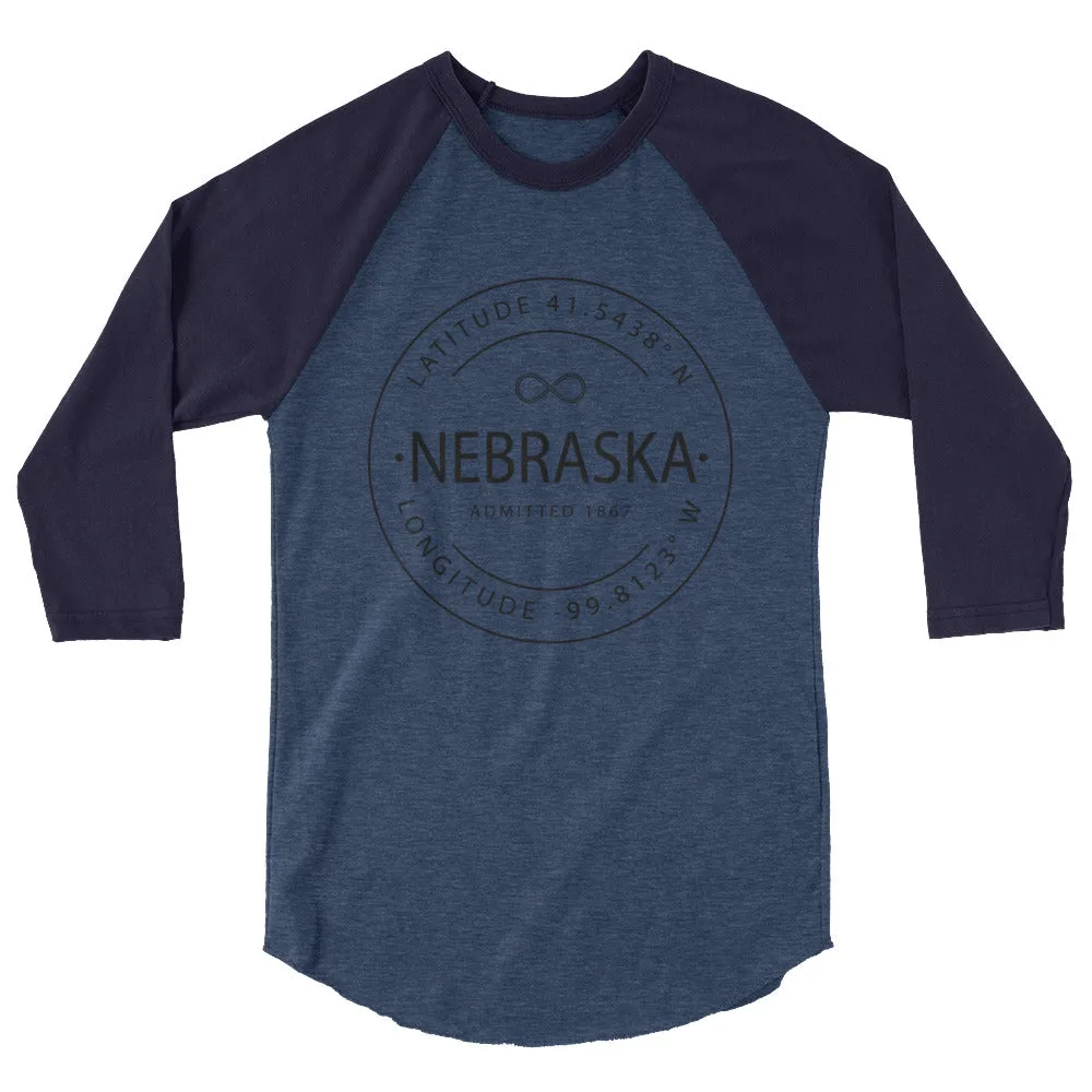 Nebraska Shirt with 3/4 Sleeves - Raglan Style - Latitude and Longitude