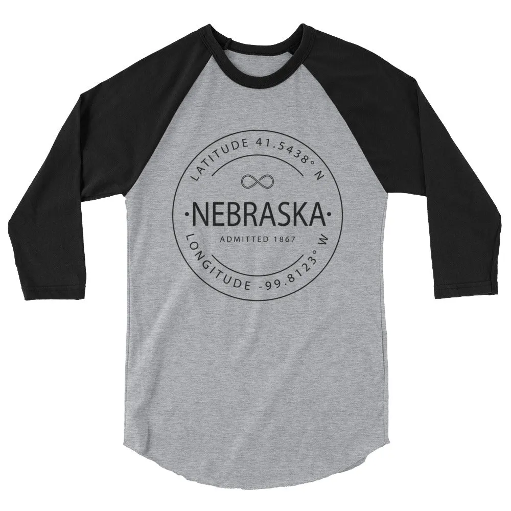 Nebraska Shirt with 3/4 Sleeves - Raglan Style - Latitude and Longitude