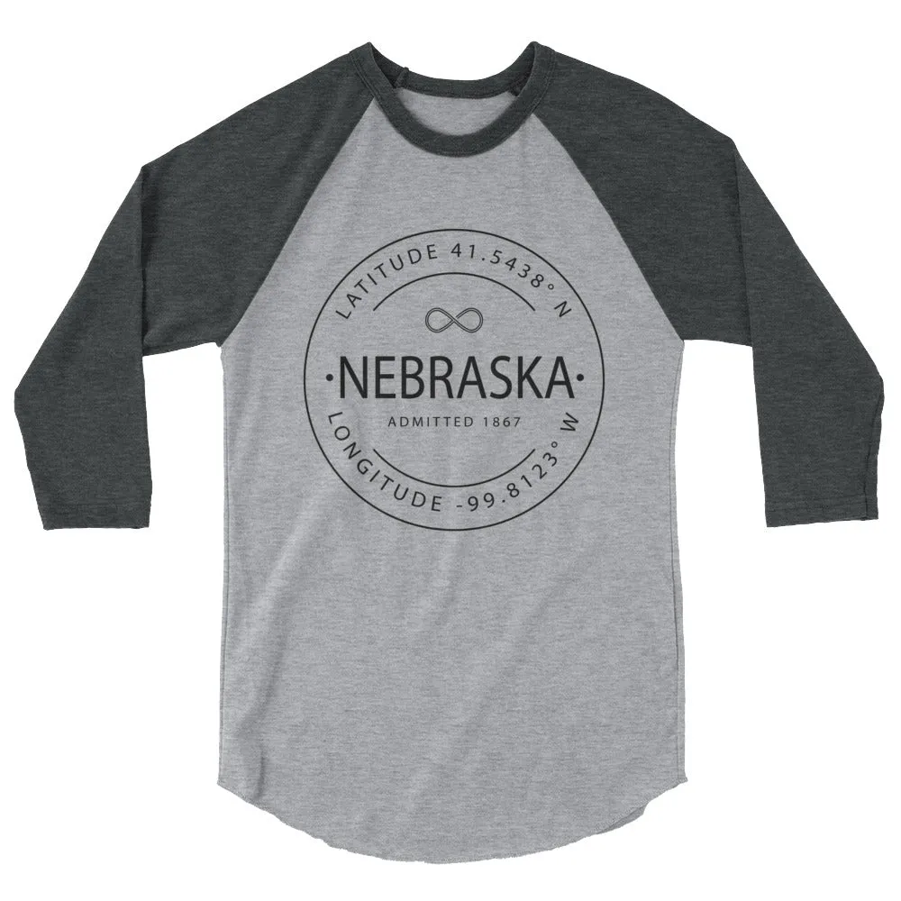 Nebraska Shirt with 3/4 Sleeves - Raglan Style - Latitude and Longitude