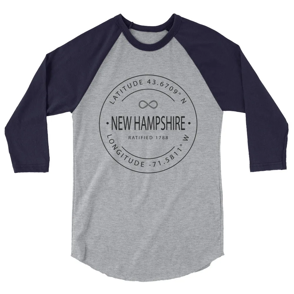 New Hampshire 3/4 Sleeve Raglan Shirt - Latitude and Longitude - Buy Now