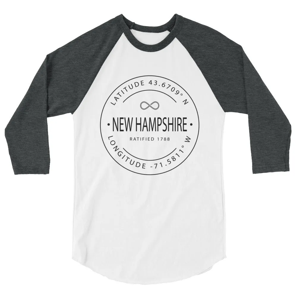 New Hampshire 3/4 Sleeve Raglan Shirt - Latitude and Longitude - Buy Now