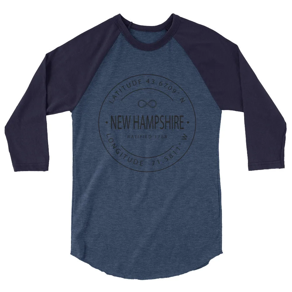 New Hampshire 3/4 Sleeve Raglan Shirt - Latitude and Longitude - Buy Now