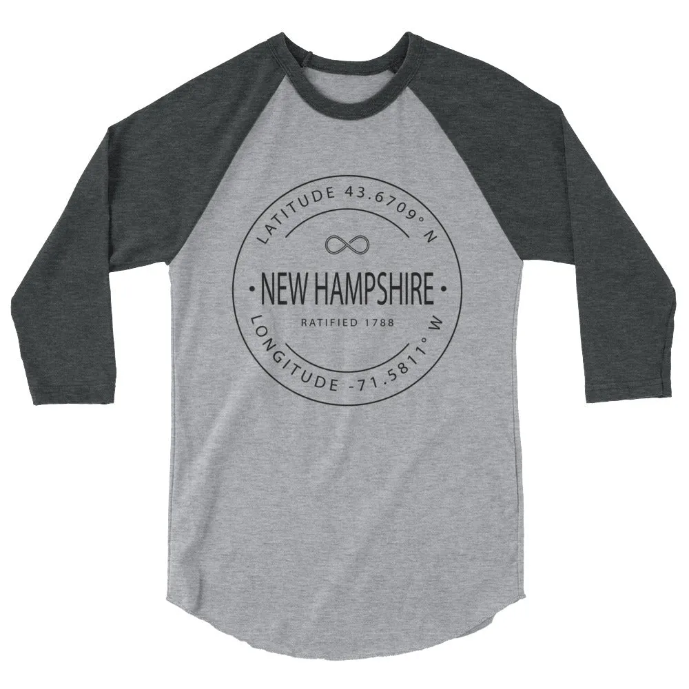 New Hampshire 3/4 Sleeve Raglan Shirt - Latitude and Longitude - Buy Now