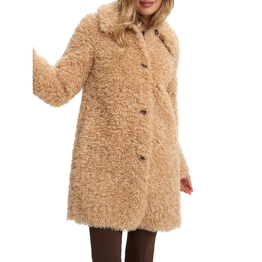 Noize Angie Mid-Length Faux-Shearling Coat