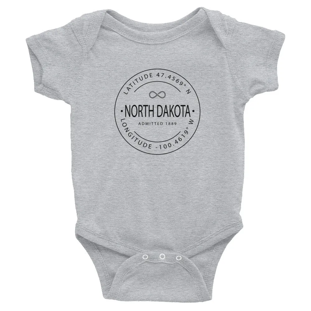 North Dakota Baby Onesie - Coordinates - Lat Long