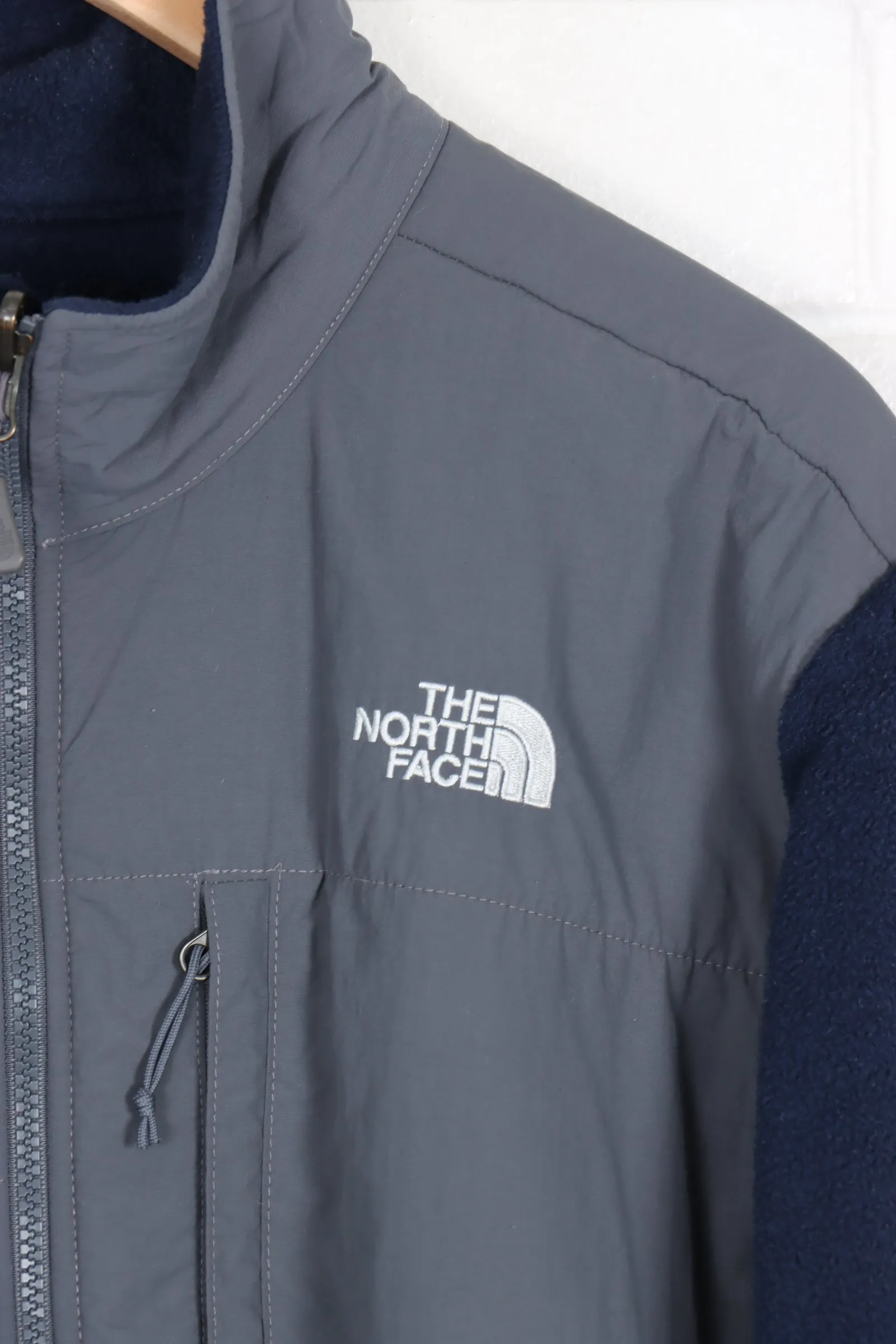 North Face Navy Grey Panel Zip Up Fleece Jacket (L-XL)