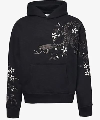 Only The Blind Mens Black Python-embordered relaxed-fit organic-cotton hoody