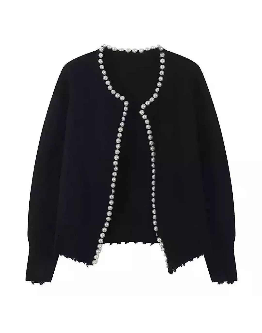 Open Cardigan with Pearl Neckline