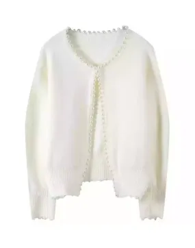 Open Cardigan with Pearl Neckline