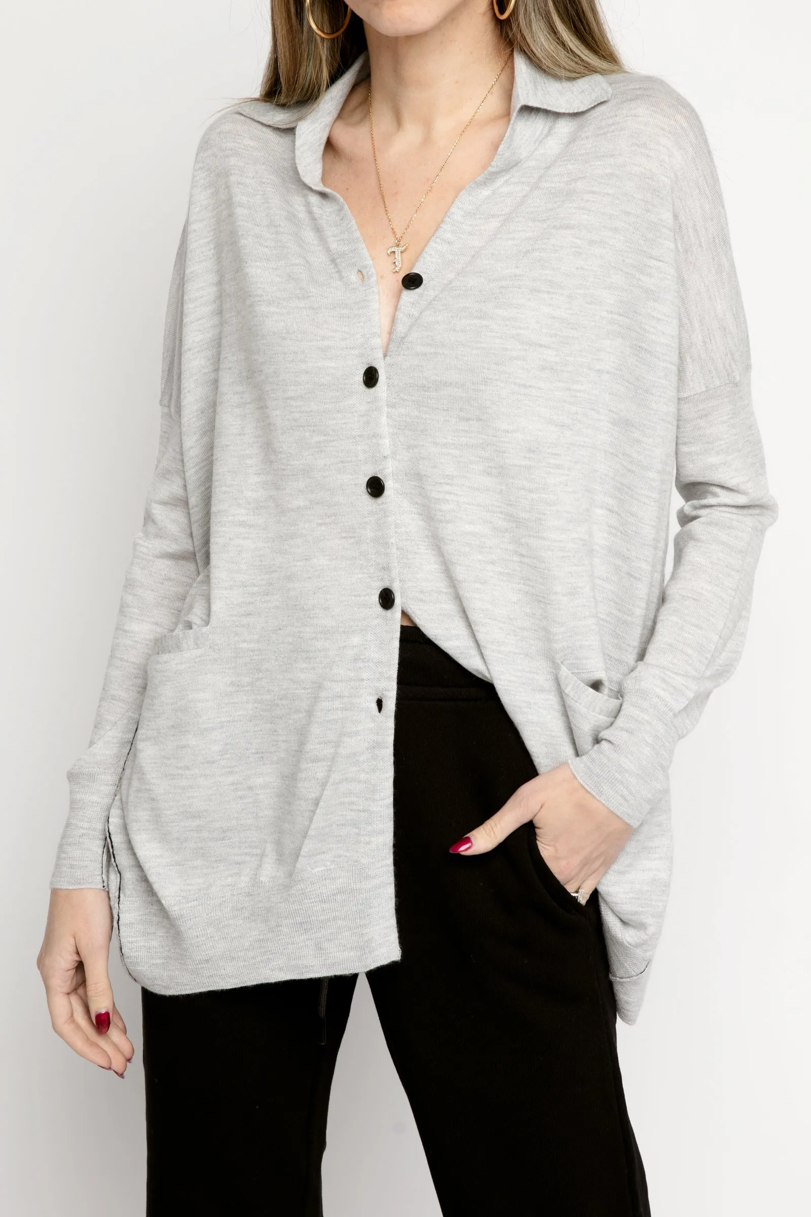 Pale Heather Grey Collared Cardigan