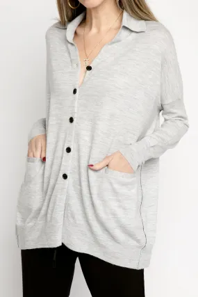 Pale Heather Grey Collared Cardigan