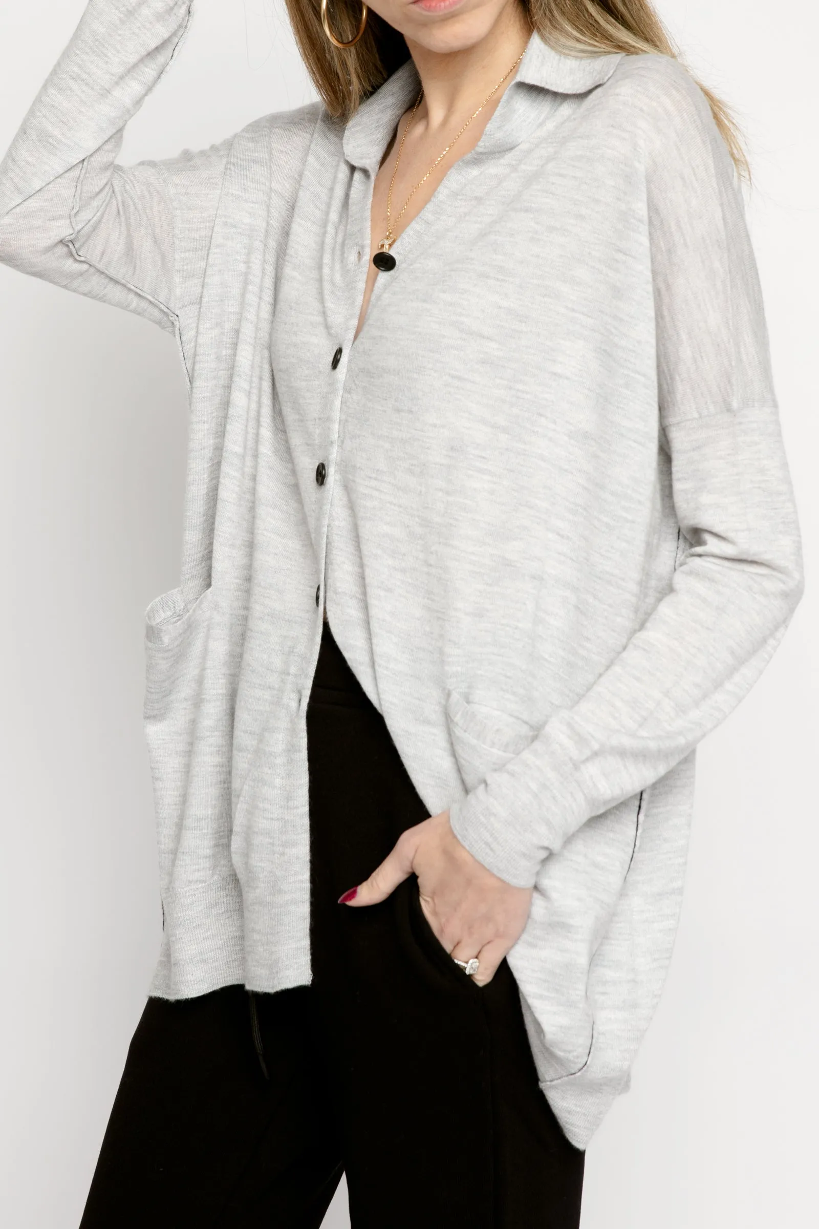 Pale Heather Grey Collared Cardigan