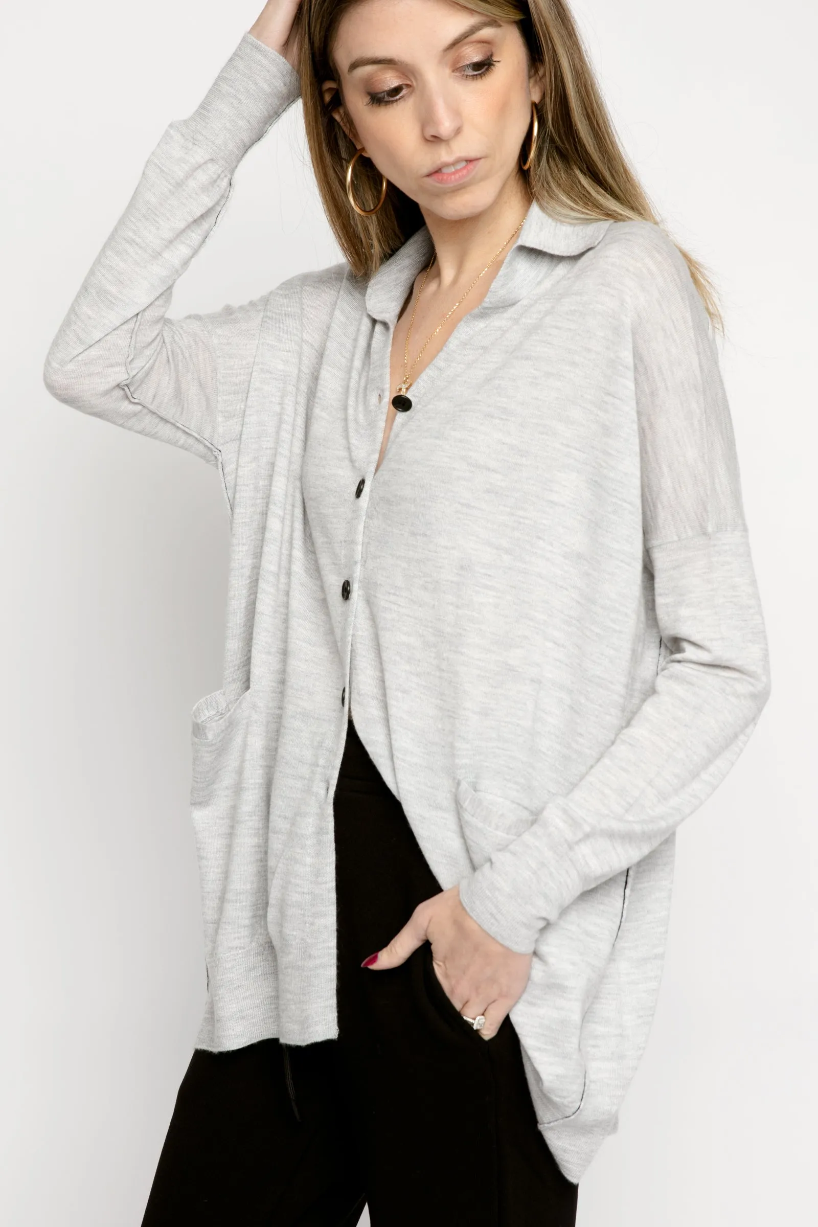 Pale Heather Grey Collared Cardigan