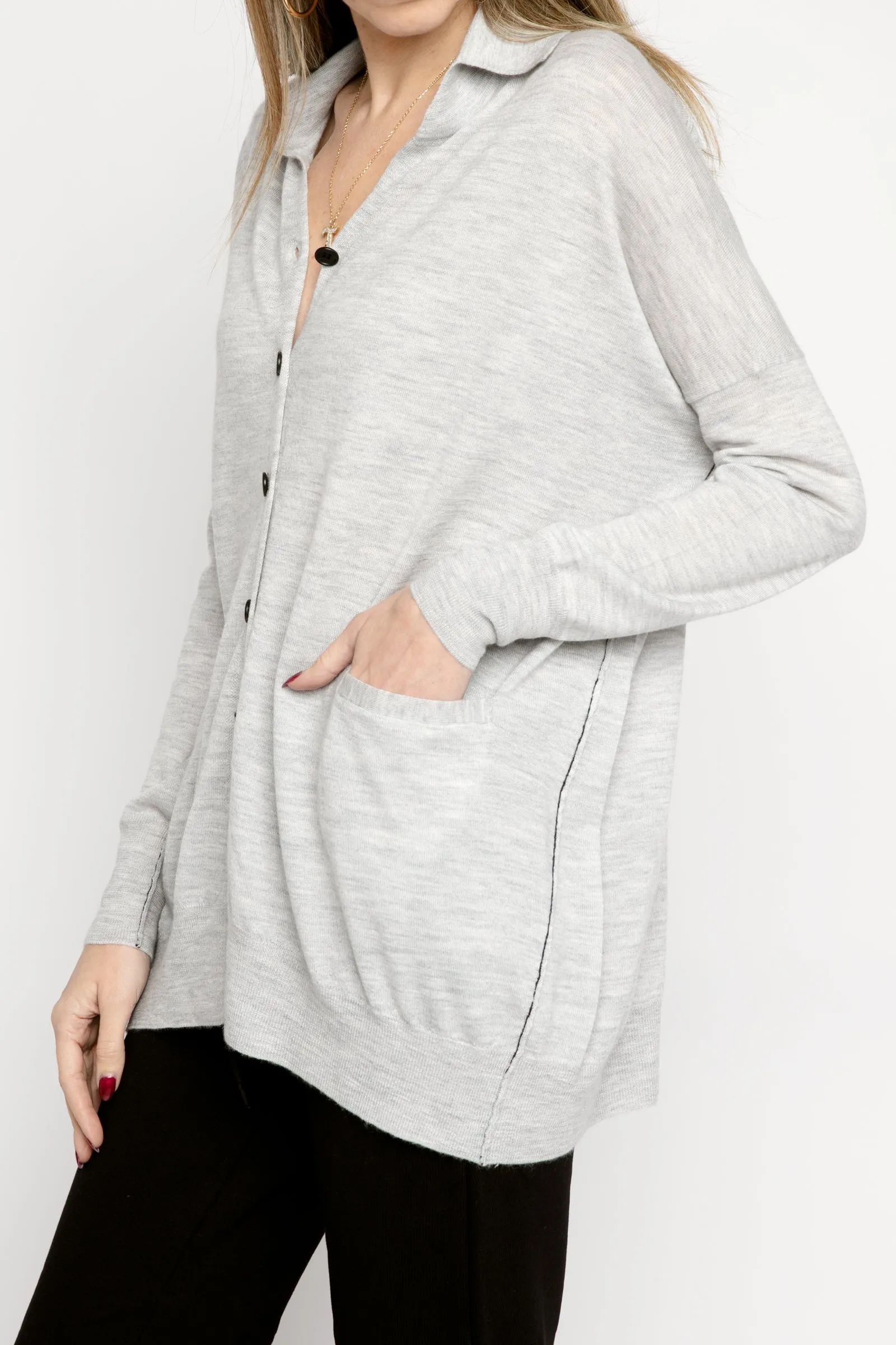 Pale Heather Grey Collared Cardigan