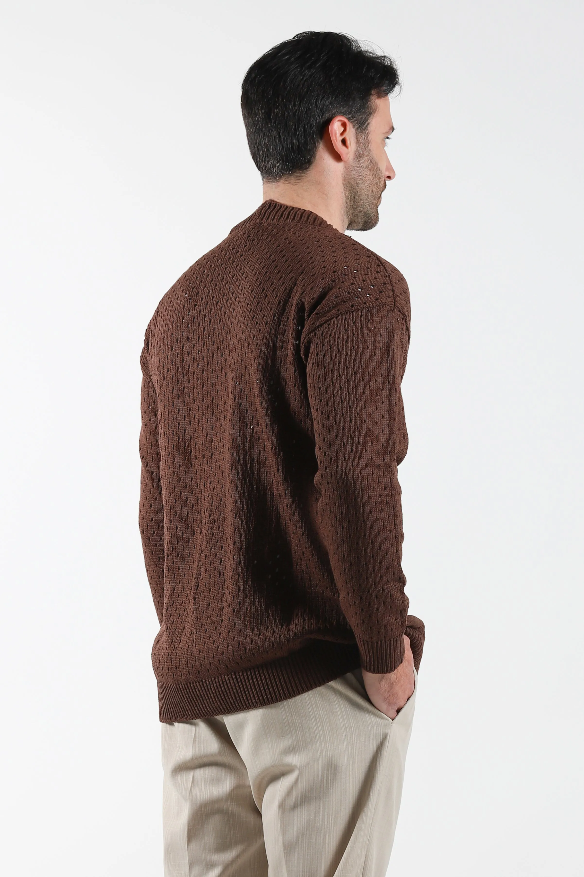 Perforated knitted cardigan - Brown