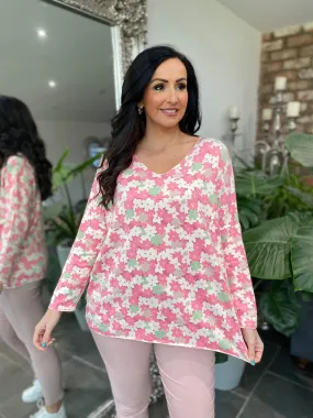 Pink Floral V-Neck Top