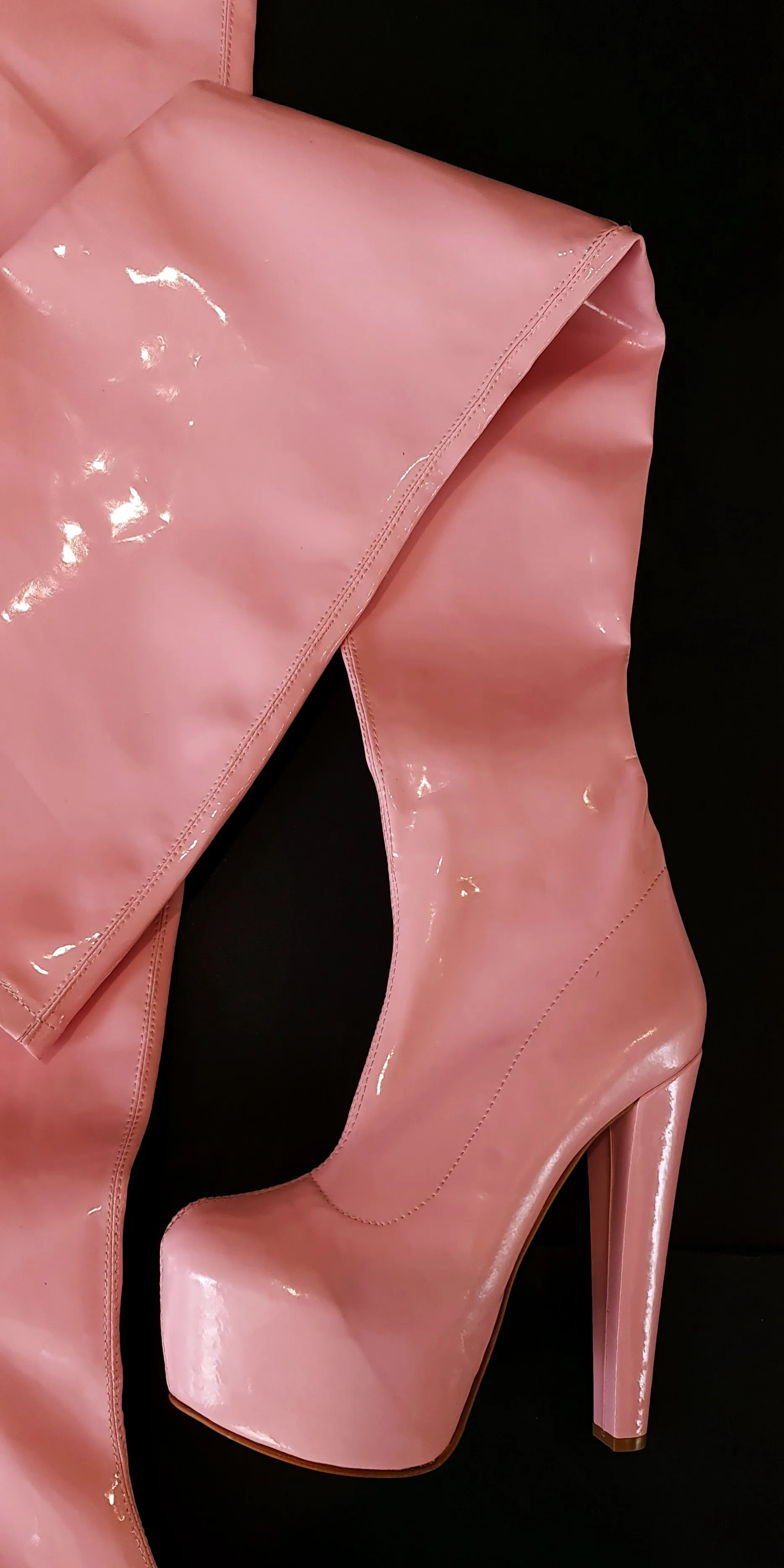 Pink Gloss Over-the-Knee Boots