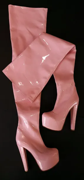 Pink Gloss Over-the-Knee Boots