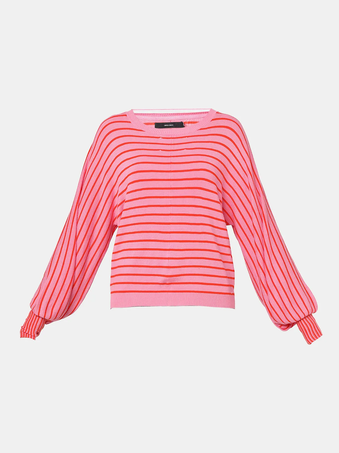 Pink Striped Balloon Sleeves Pullover