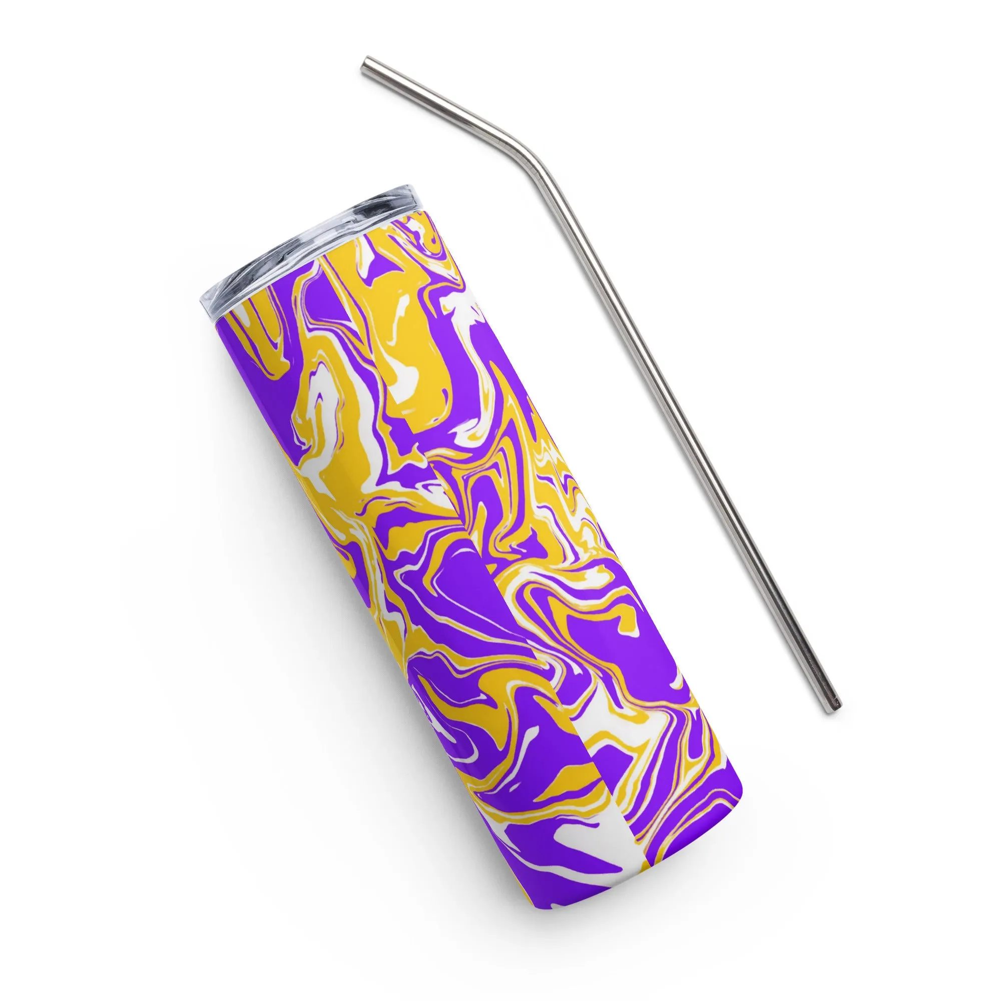 Purple Gold and White Stainless Steel Tumbler with 20 oz Capacity, Ideal for Hot and Cold Beverages