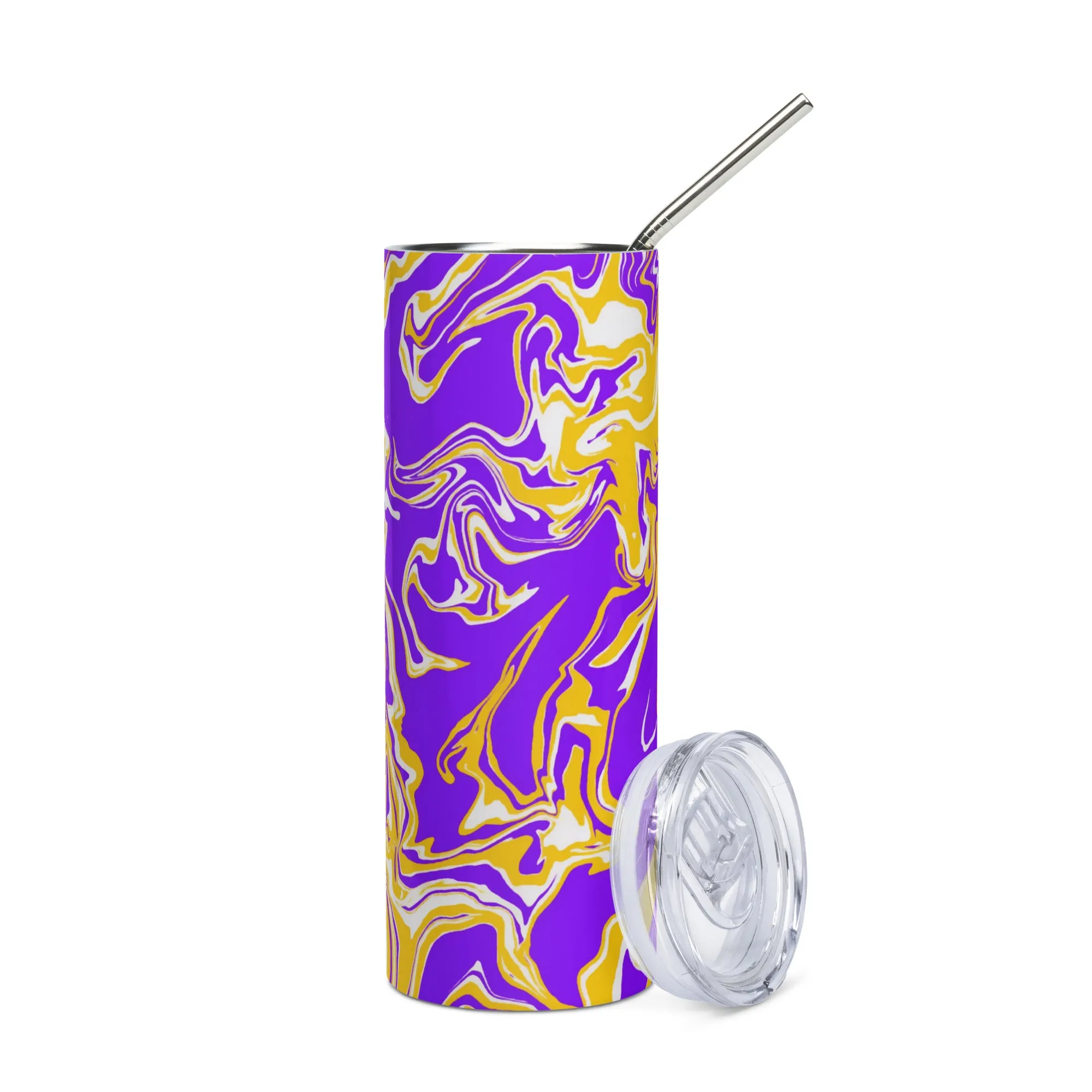 Purple Gold and White Stainless Steel Tumbler with 20 oz Capacity, Ideal for Hot and Cold Beverages