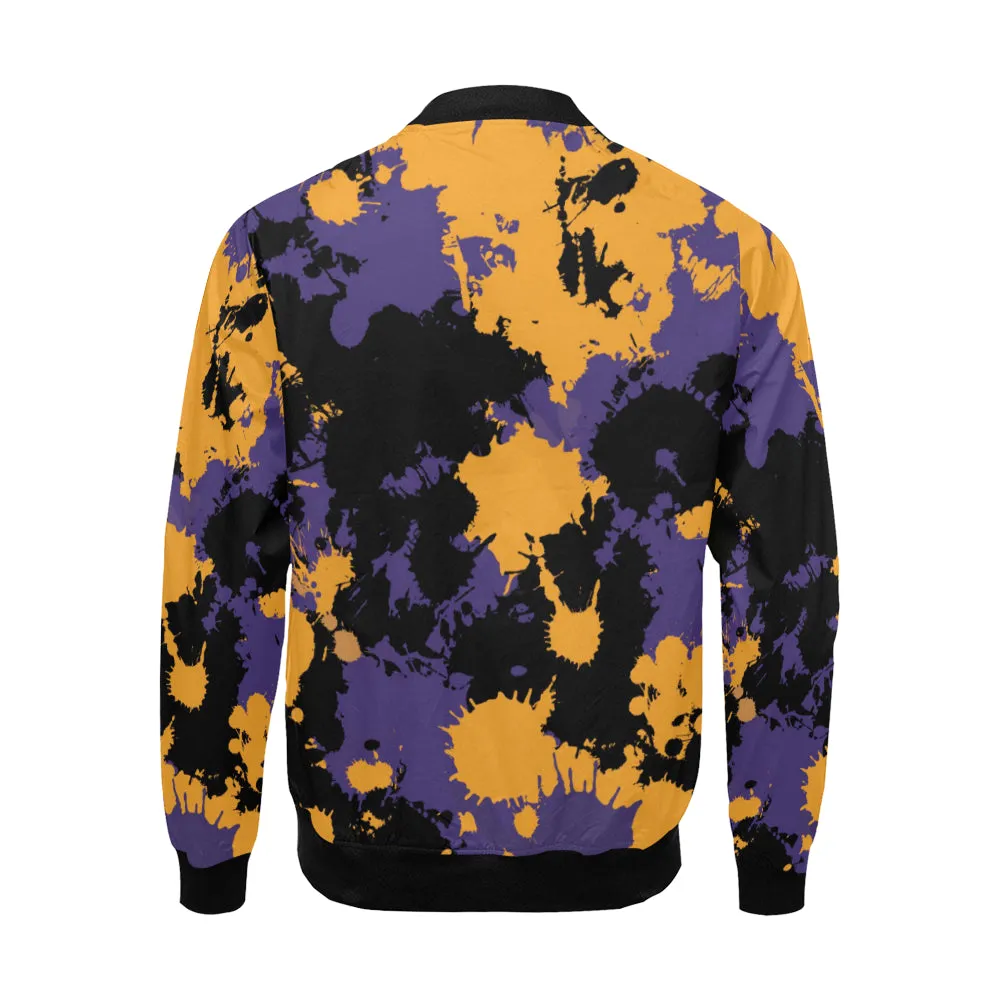 Purple Gold Black Legends Paint Splatter Bomber Jacket - Big & Tall