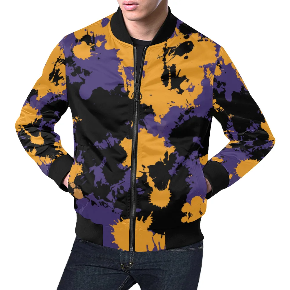 Purple Gold Black Legends Paint Splatter Bomber Jacket - Big & Tall