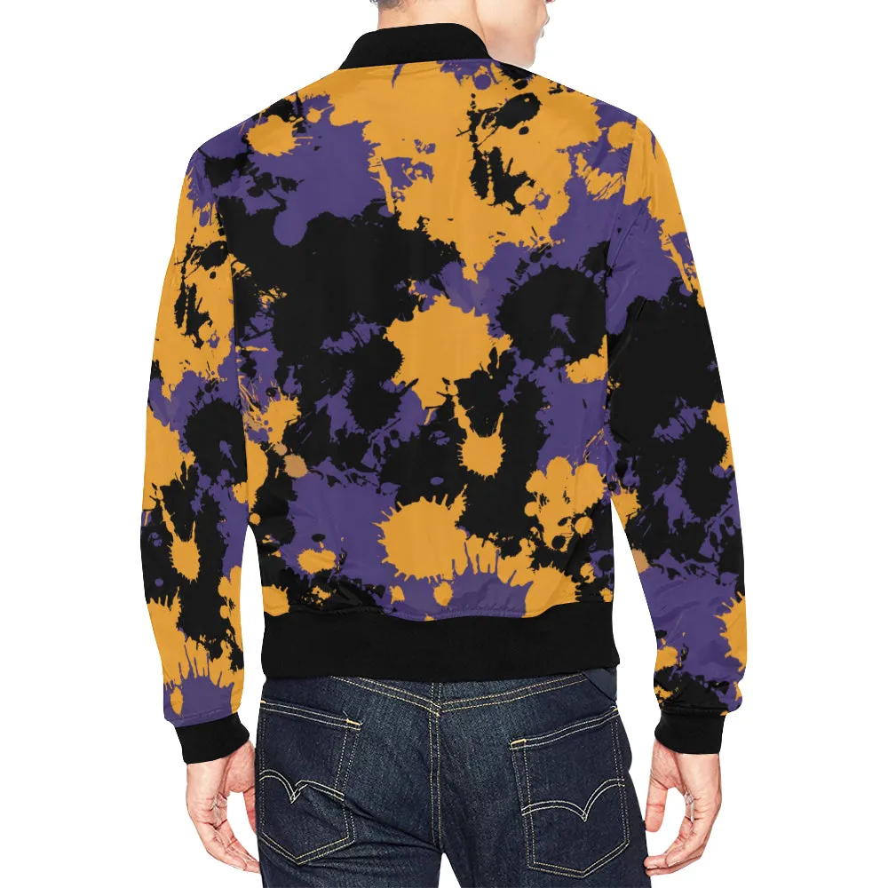 Purple Gold Black Legends Paint Splatter Bomber Jacket - Big & Tall