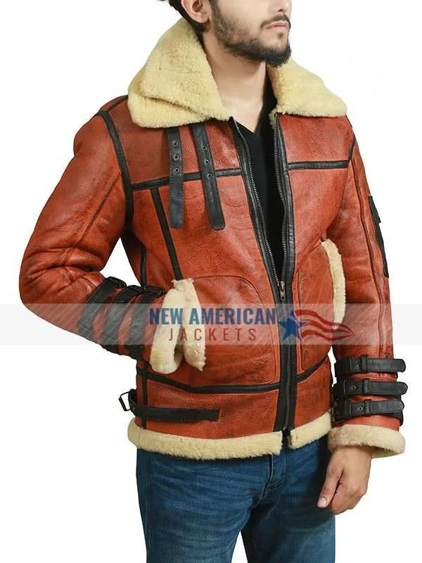 RAF B3 Aviator Shearling Flying Bomber Leather Jacket - New American Jackets