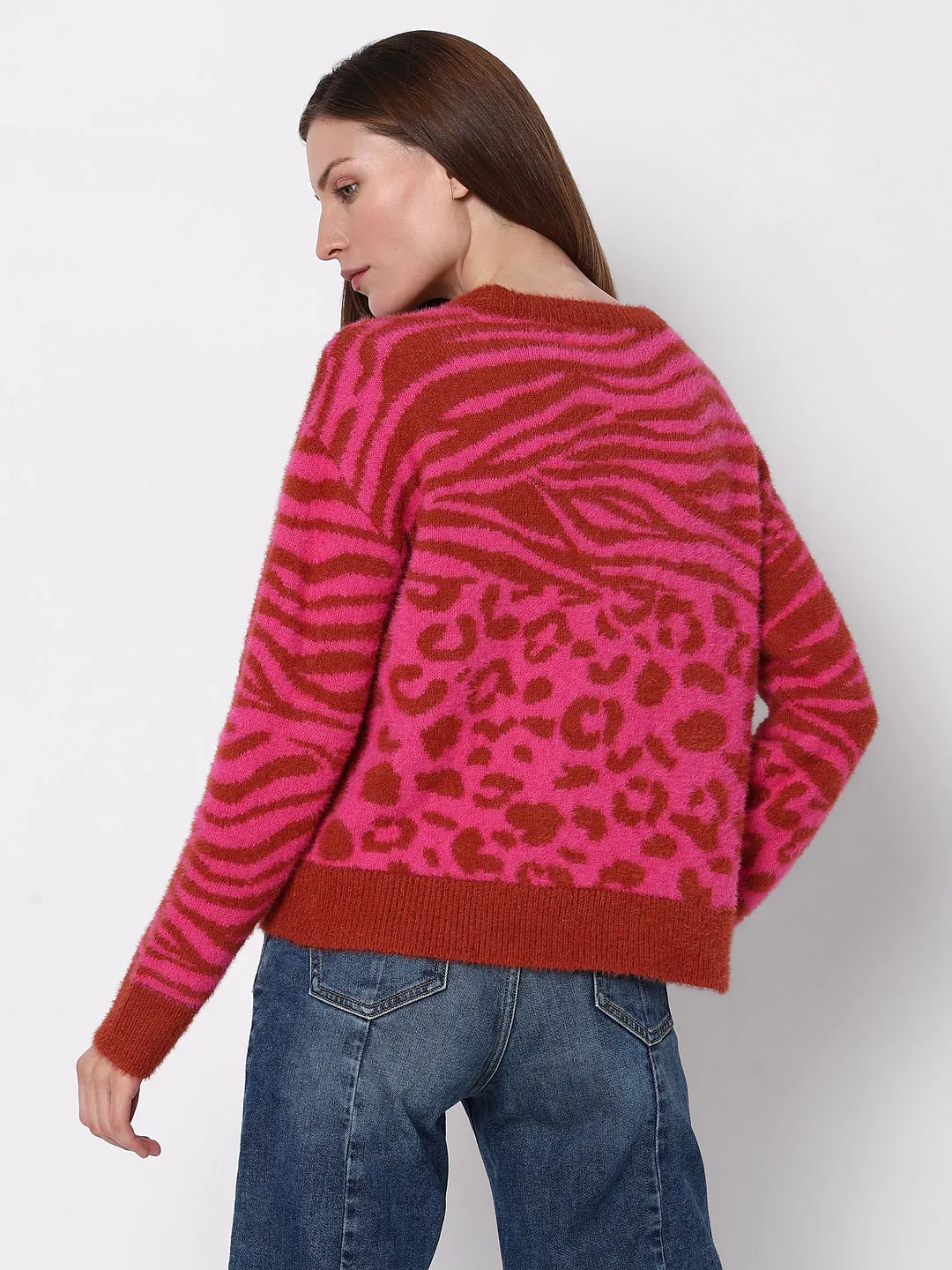 Red & Pink Animal Print Pullover