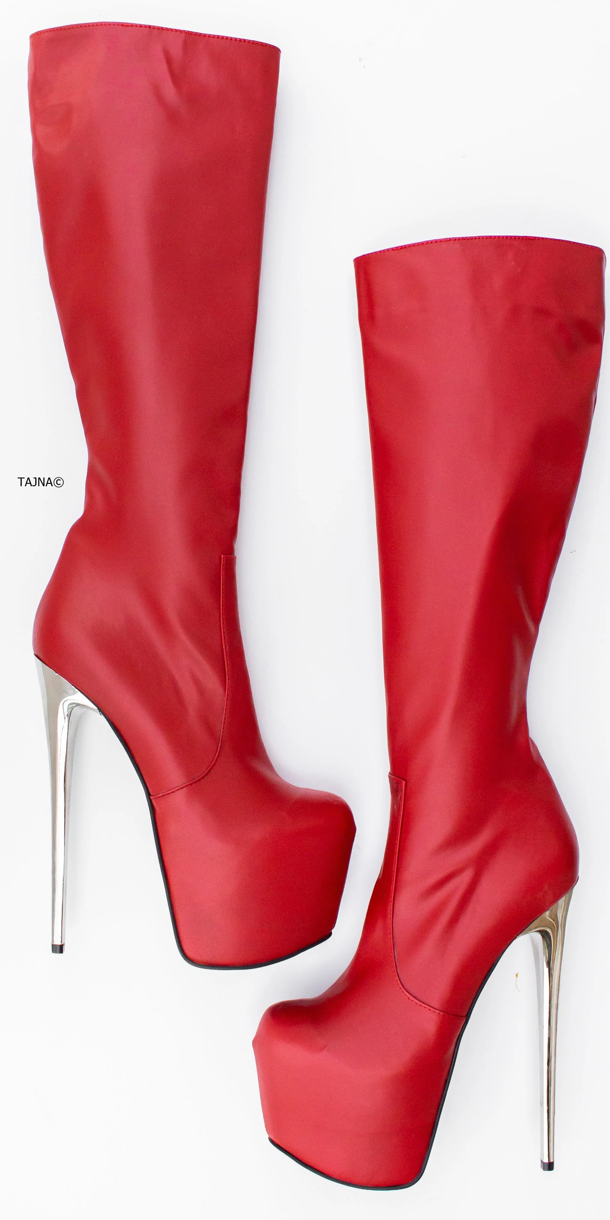 Red Matte Metallic Heel Mid-Calf Boots - Results: Metallic Heel Mid-Calf Boots in Red Matte