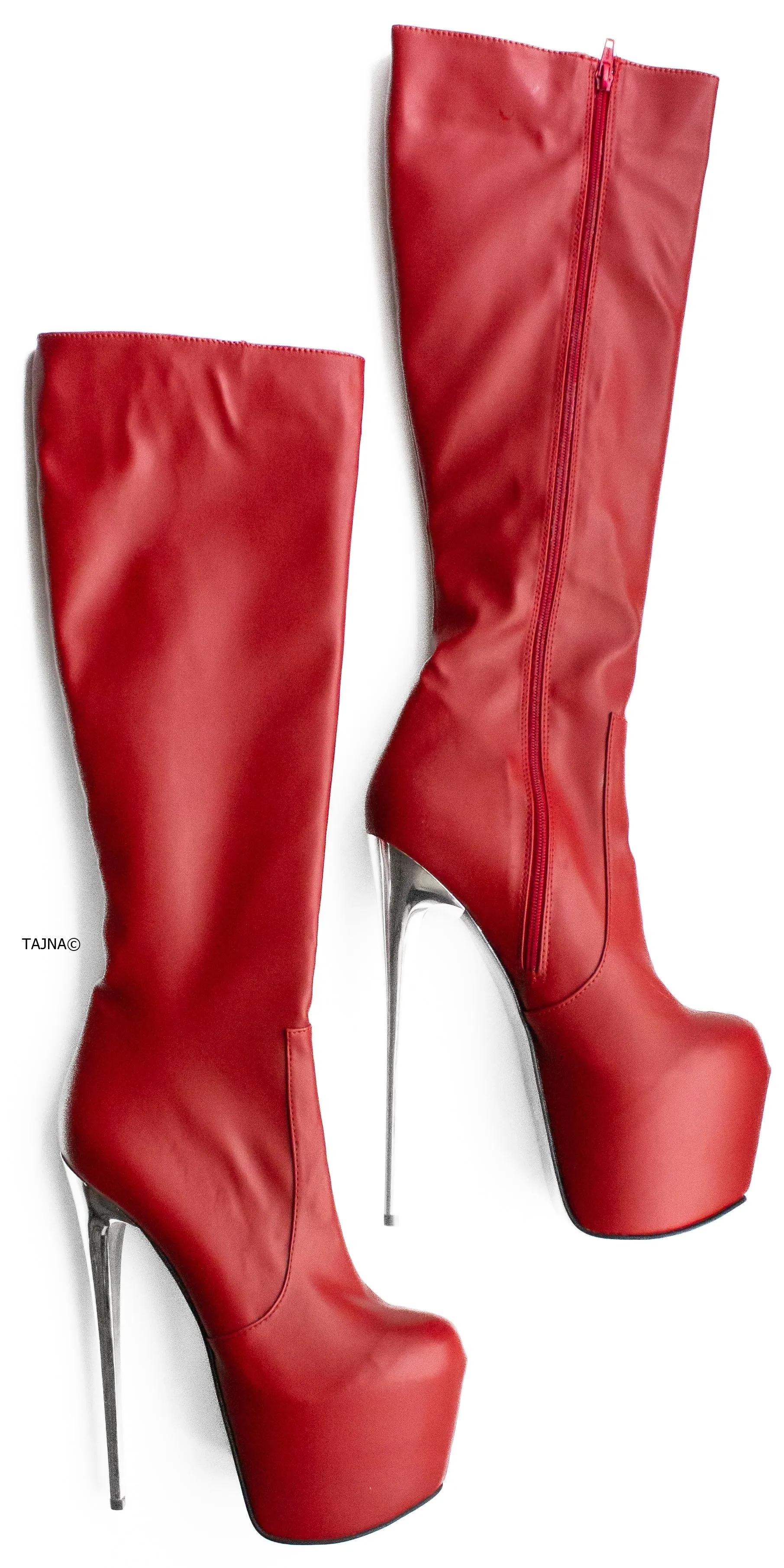 Red Matte Metallic Heel Mid-Calf Boots - Results: Metallic Heel Mid-Calf Boots in Red Matte