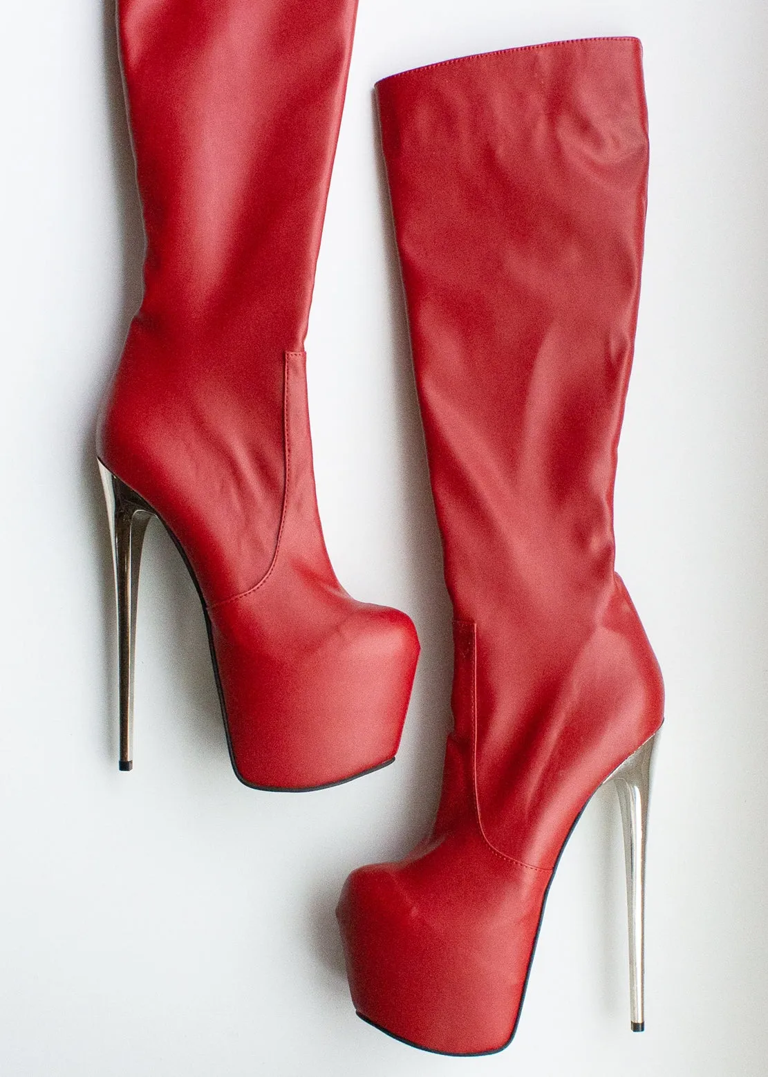 Red Matte Metallic Heel Mid-Calf Boots - Results: Metallic Heel Mid-Calf Boots in Red Matte