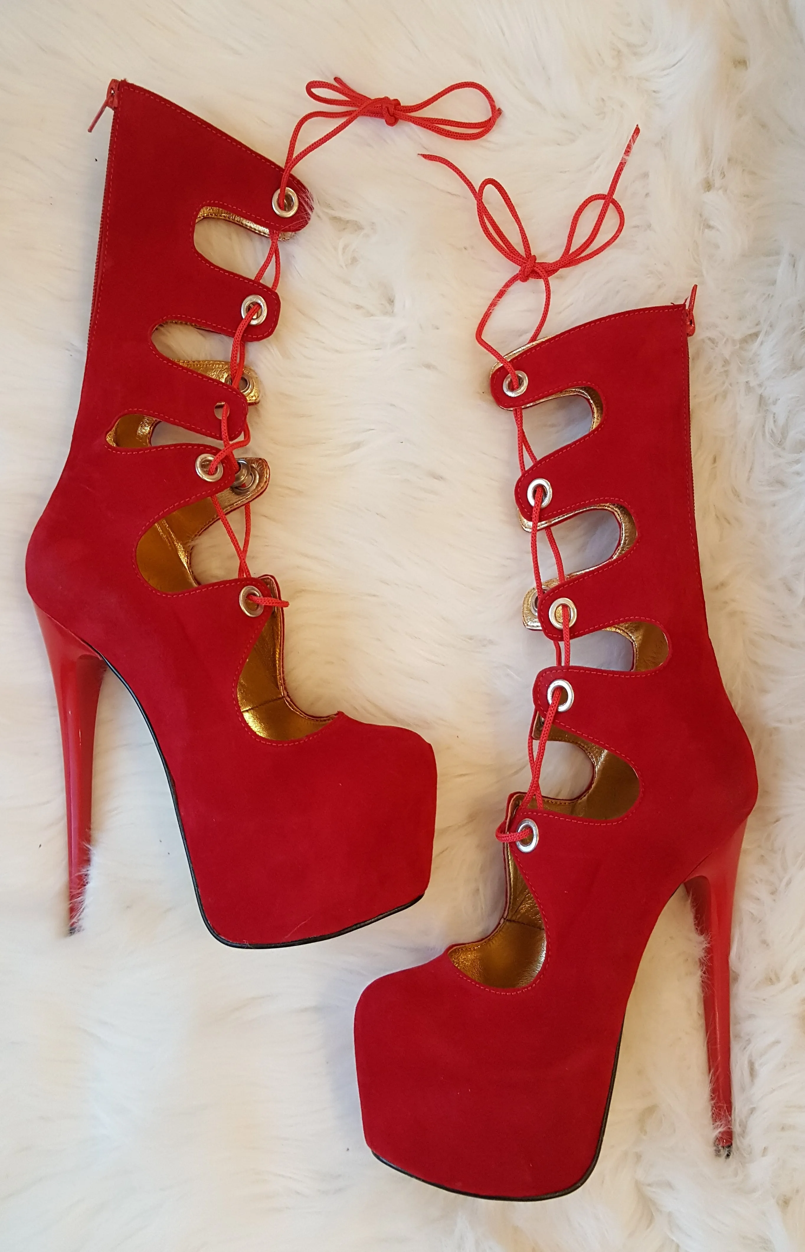 Red Suede Platform Gladiator Boots