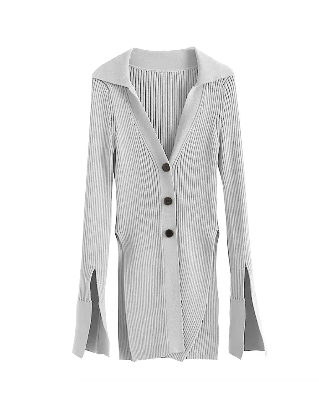 Ribbed Side Cut Cardigan with Buttons