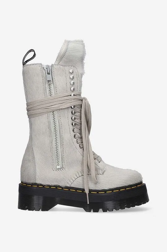 Rick Owens suede biker boots Fur Boots x Dr. Martens women's gray color