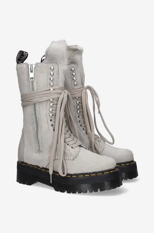 Rick Owens suede biker boots Fur Boots x Dr. Martens women's gray color