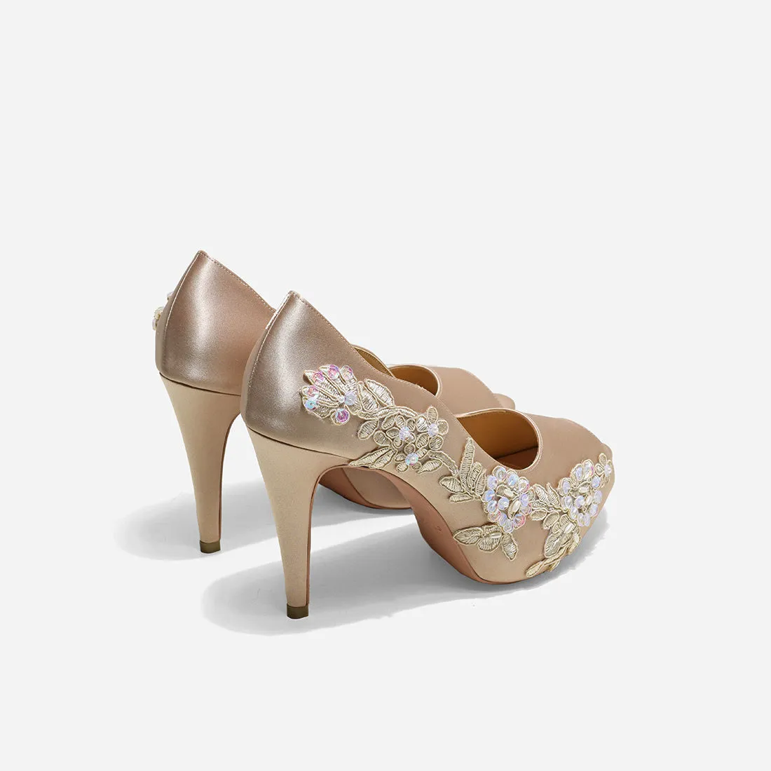 Rose Champagne Lace Beige Wedding Pumps Garden of Love.