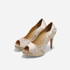 Rose Champagne Lace Beige Wedding Pumps Garden of Love.