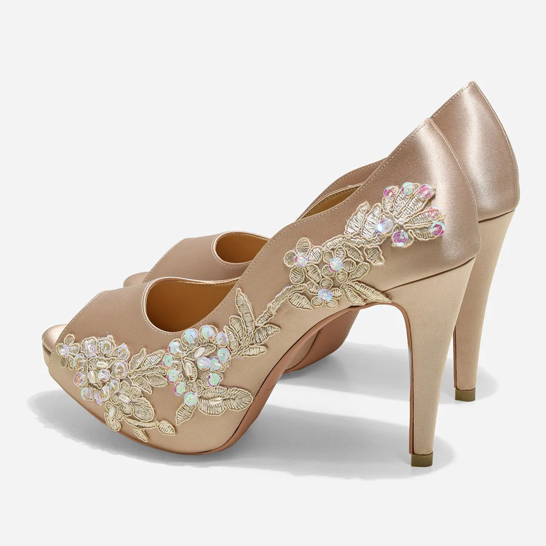 Rose Champagne Lace Beige Wedding Pumps Garden of Love.