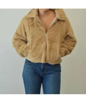 Sadie & Sage Libby Faux Fur Jacket In Taupe