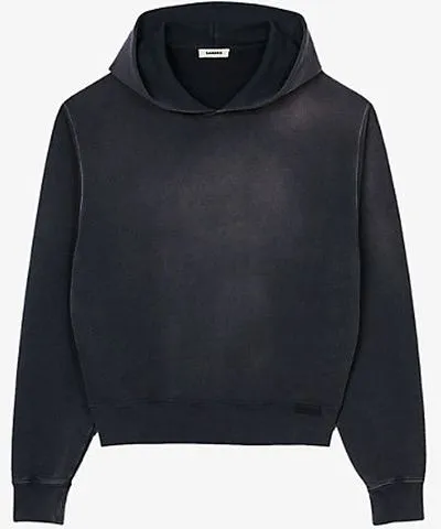 Sandro Mens Noir / Gris Brand-patch faded cotton-jersey hoody