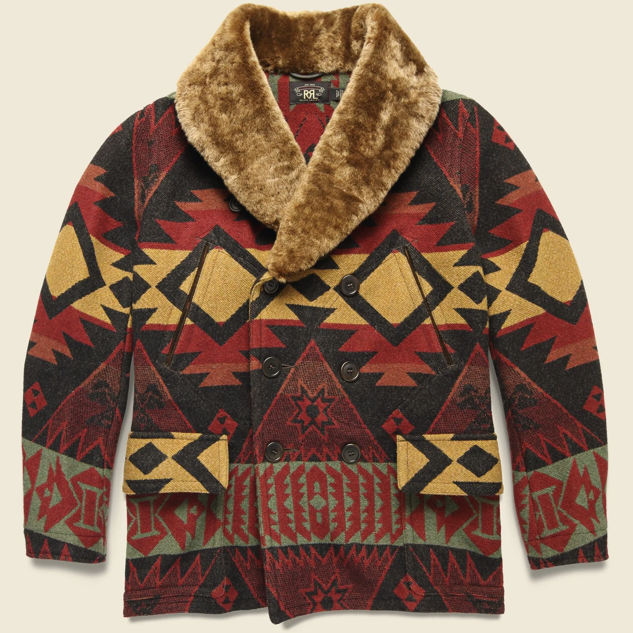 Shearling-Collar Jacquard Ranch Jacket - Red