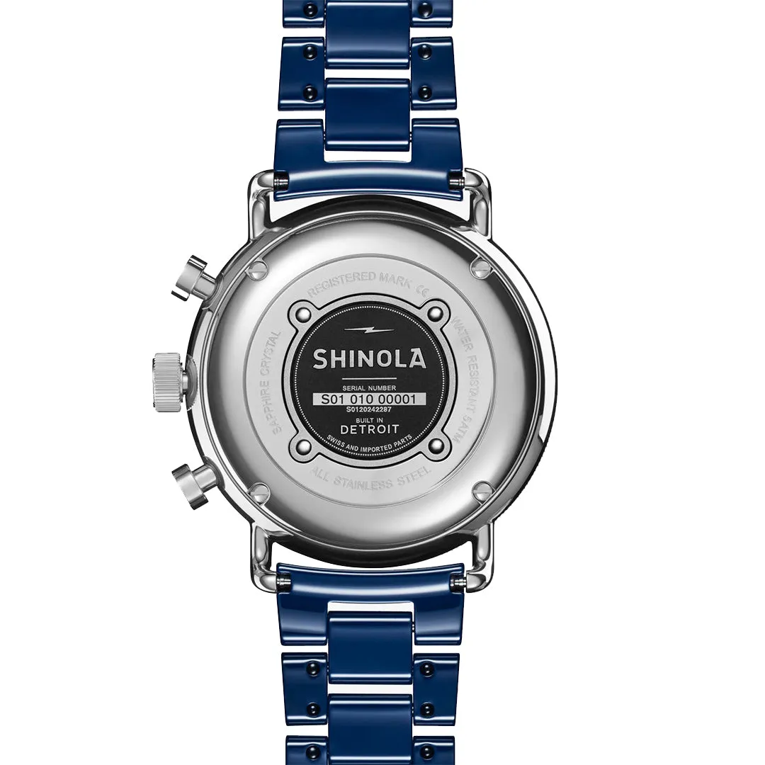 Shinola Canfield Sport Chronograph Watch - Blue Mother of Pearl Dial, Cobalt Blue Ceramic Bracelet - 40MM