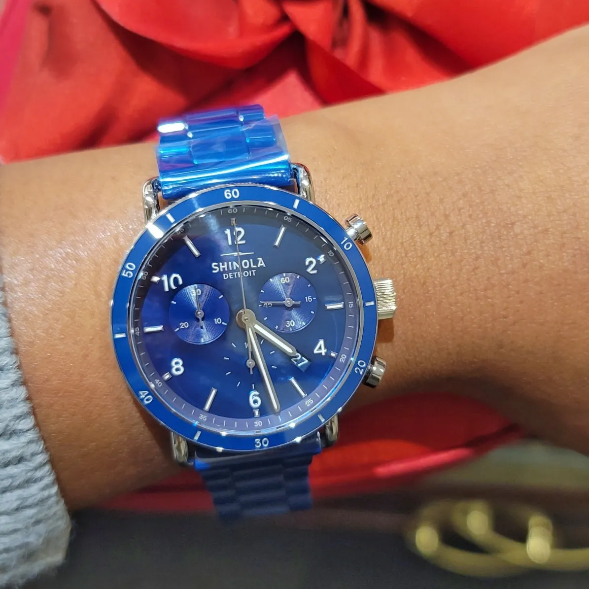 Shinola Canfield Sport Chronograph Watch - Blue Mother of Pearl Dial, Cobalt Blue Ceramic Bracelet - 40MM