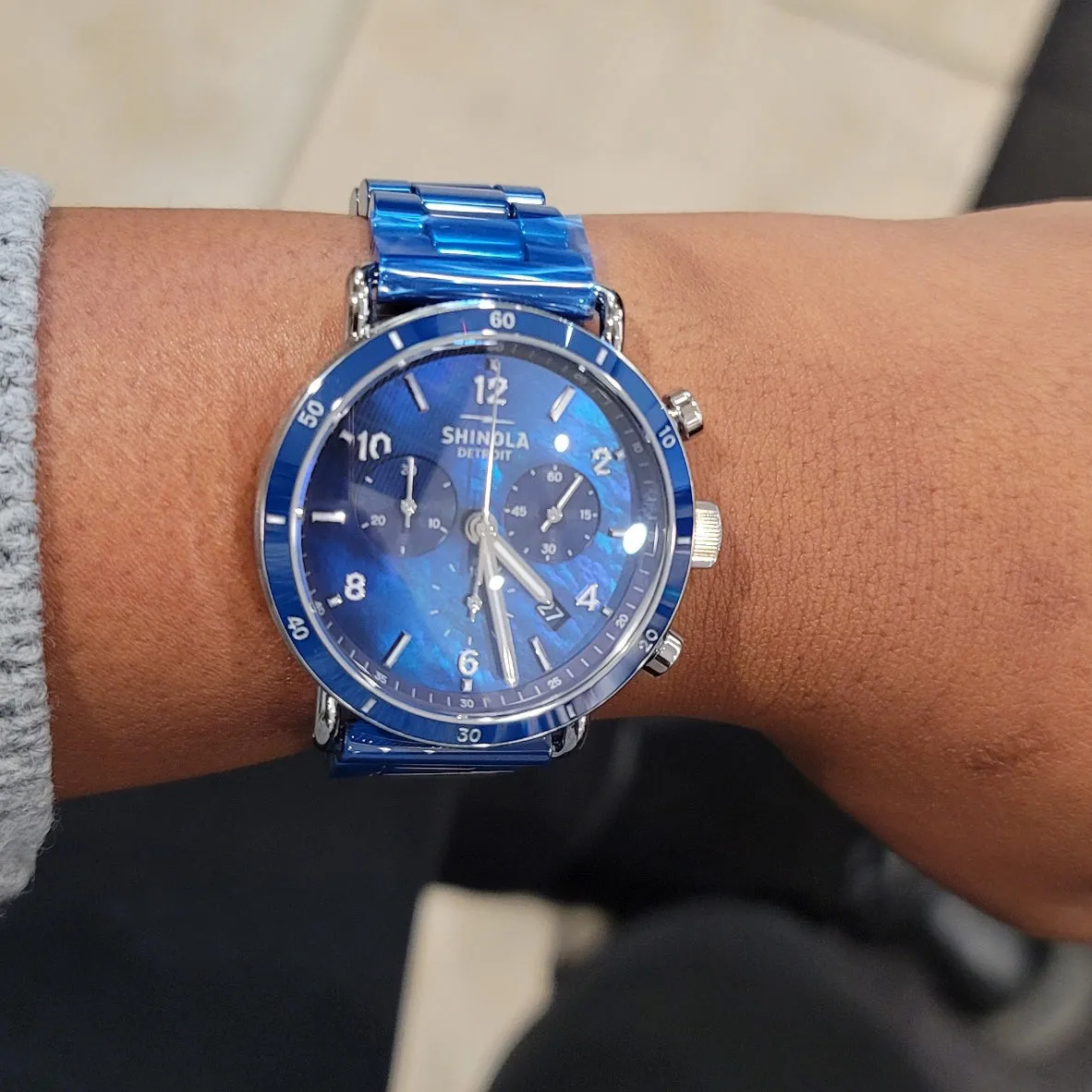 Shinola Canfield Sport Chronograph Watch - Blue Mother of Pearl Dial, Cobalt Blue Ceramic Bracelet - 40MM